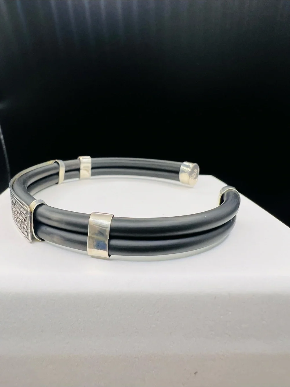 Men's Stealing Silver and rubber Religious Prayer Bracelet - Spanish Lord's Pray